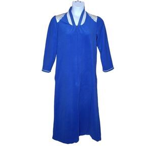 VINTAGE 80s art deco royal blue long sleeve ‎ nightgown bathrobe M